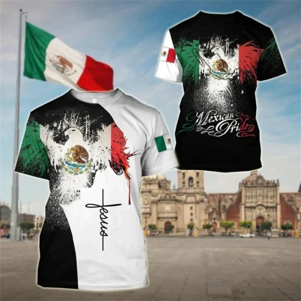 Mexico Flag Print Tee Shirt For Men Cloting Fashion 3D Mexican National Emblem Pattern Short Sleeve Oversized Tshirts Streetwear - Image 2