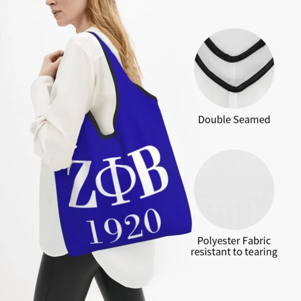 Custom Fashion Printed Zeta Phi Beta Sorority Logo Tote Shopping Bags Portable Shoulder Shopper Greek Letter 1920 Handbag - Image 2