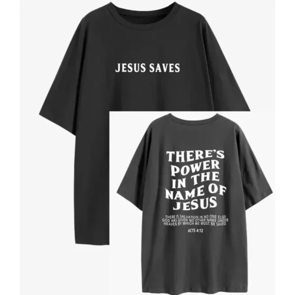 Jesus Saves There's Power in the Name of Jesus Oversized T-Shirt Christian Loose Tee Women Trendy Casual Cotton Aesthetic Top - Image 6