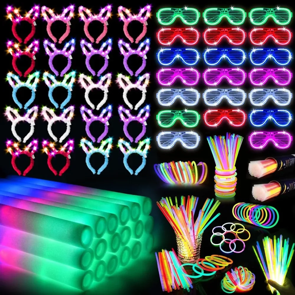 Glow sticks, headbands, and glasses set.