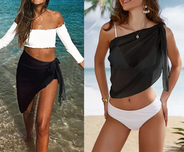 Women Short Sarongs Swimsuit Coverups Beach Bikini Wrap Sheer Short Skirt Chiffon Scarf Cover Ups for Swimwear - Image 3