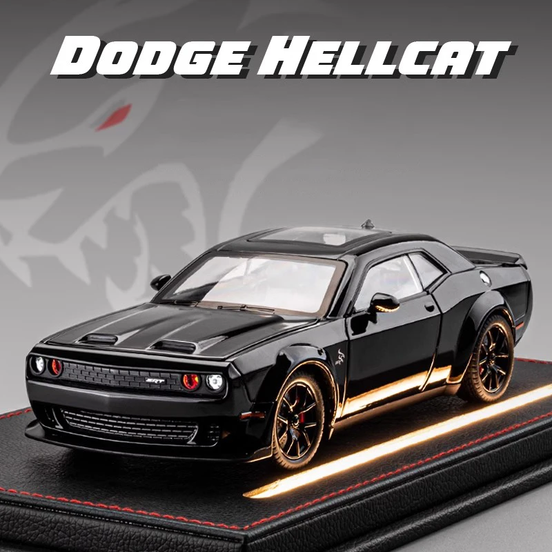 Black Dodge Challenger Hellcat model car.