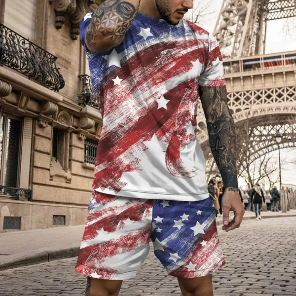 3d Vintage Eagle American Men Oversized Tracksuit Summer Men T-shirts Set Fashion Men Shorts 2PCS Outfit Tracksuit Men Clothing - Image 5