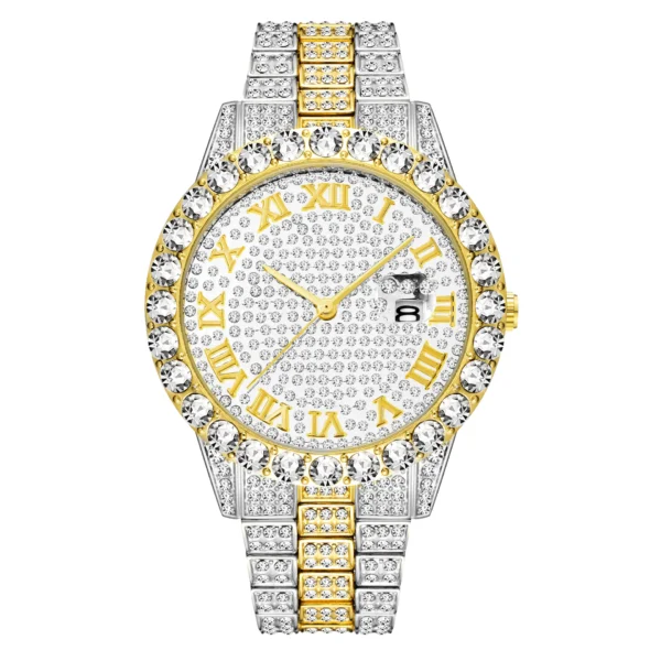 Diamond-encrusted gold and silver watch.