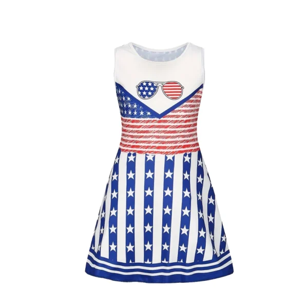 Summer New Girls 3d Printed Sleeveless Dress Cheerleader Party Uniform 3-14 Years Old Children's Flag Flag Princess Dress 2024 - Image 3