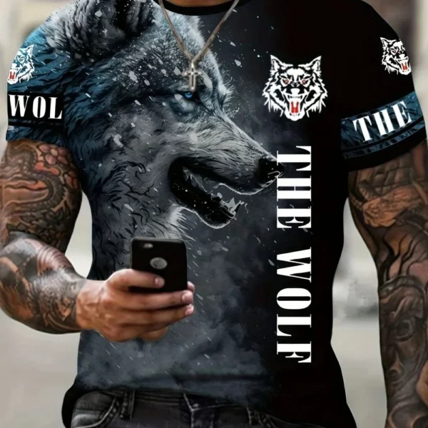 New Wolf T-shirt For Men 3D Animal Print Pullover O Neck Casual Short Sleeve Tees Fashion Street Sweatshirt Male Oversized Tops