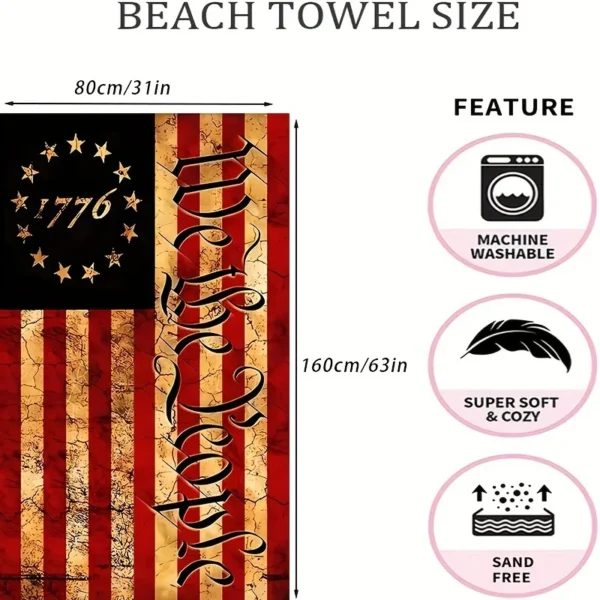 Extra-Large Patriotic American Flag Beach Towel - Soft, Absorbent Polyester For Camping, Travel & Swimming - Image 4