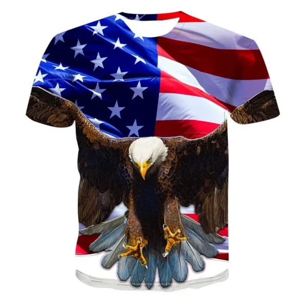 American Flag Gold Eagle 3D New Summer Print Trend Avant-garde Fashion Round Neck Short Sleeve Men's T-shirt Top Street Hip Hop - Image 5