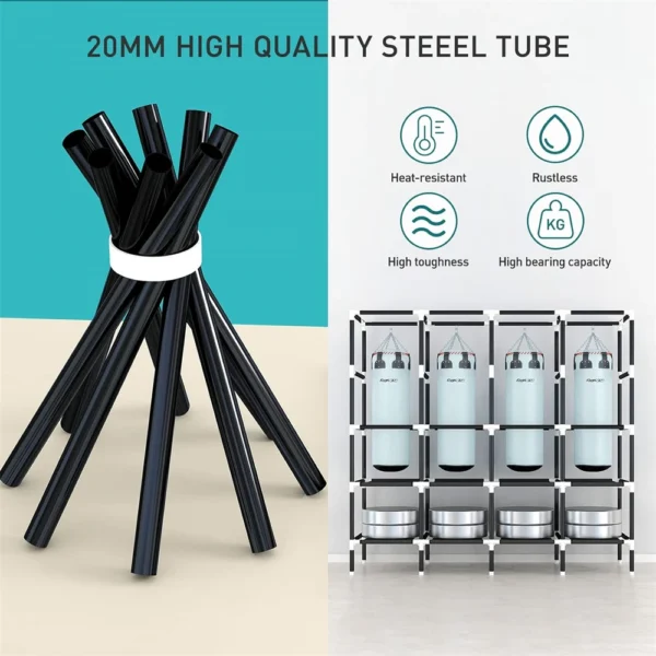 Black steel tubes for heavy bag stand.