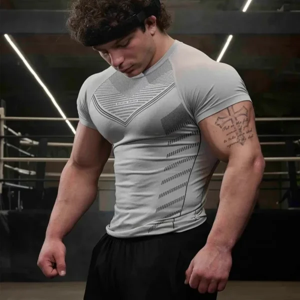 Gym Sports Fitness Training Clothes Men's T-shirts Quick breathable elastic tight clothing Basketball Short Sleeves T-shirts - Image 6