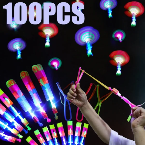 100 light up flying toys with slingshot.