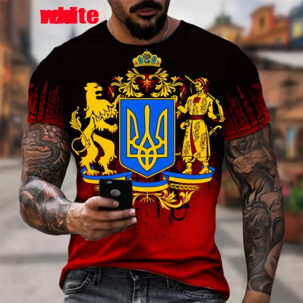 Camouflage Pattern Ukraine Flag 3d Printing T-shirt Summer Fashion Short Sleeve Retro Harajuku Casual Personality Tee - Image 4