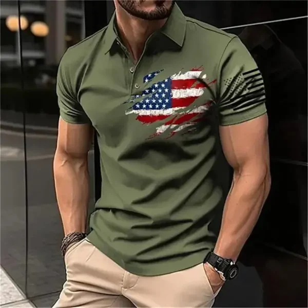 Vintage Men‘S Polo Shirt 3d Flag Of The United States Printed Men Clothing Loose Oversized Shirt Street Casual Short Sleeve Tops - Image 5