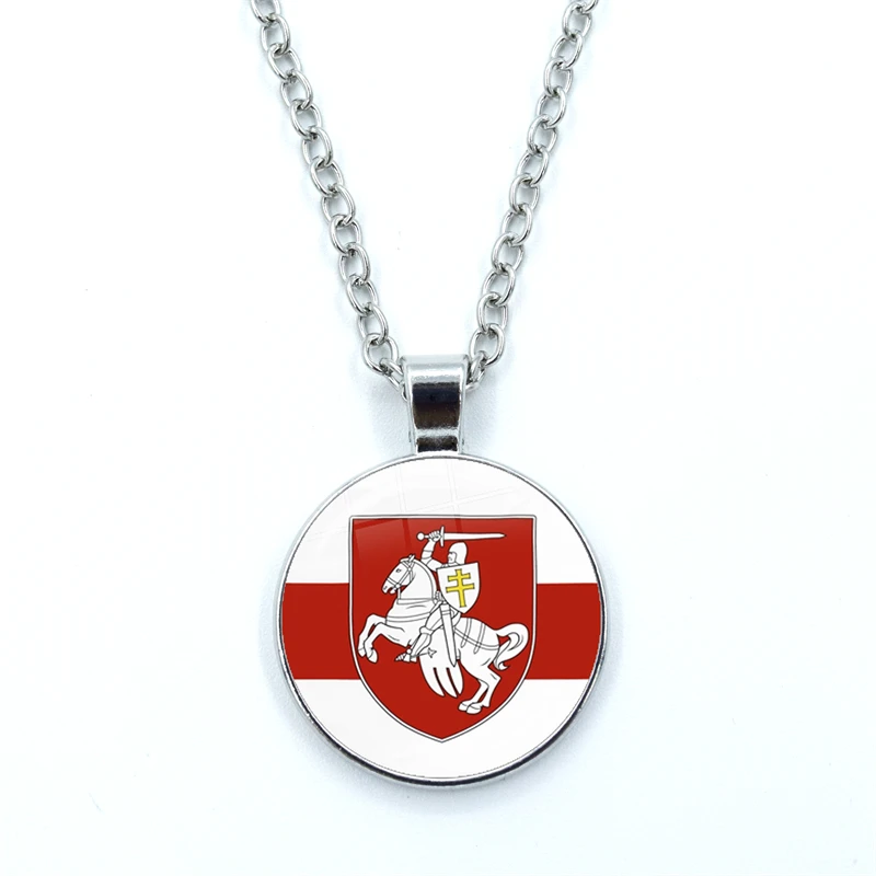 Belarus flag pendant on a silver chain.