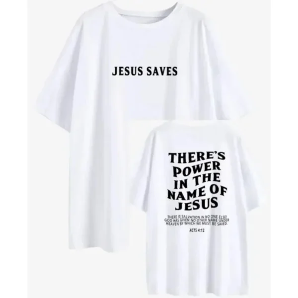 Jesus Saves There's Power in the Name of Jesus Oversized T-Shirt Christian Loose Tee Women Trendy Casual Cotton Aesthetic Top - Image 4