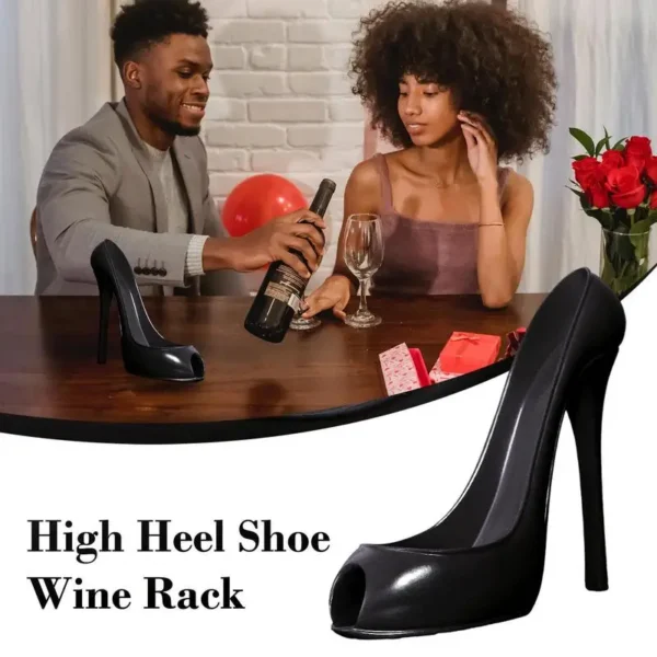 Black high heel wine bottle holder.