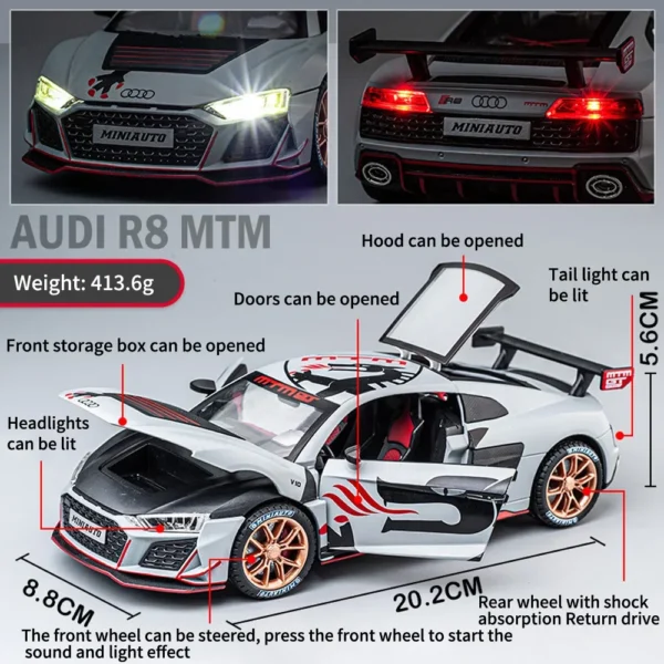 White Audi R8 MTM toy car with lights