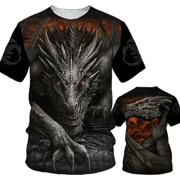 Summer Leisure Dragons Pattern Printed T Shirt Breathable Comfortable Oversized Y2k Clothes for Men's Round Neck Loose Tops - Image 6