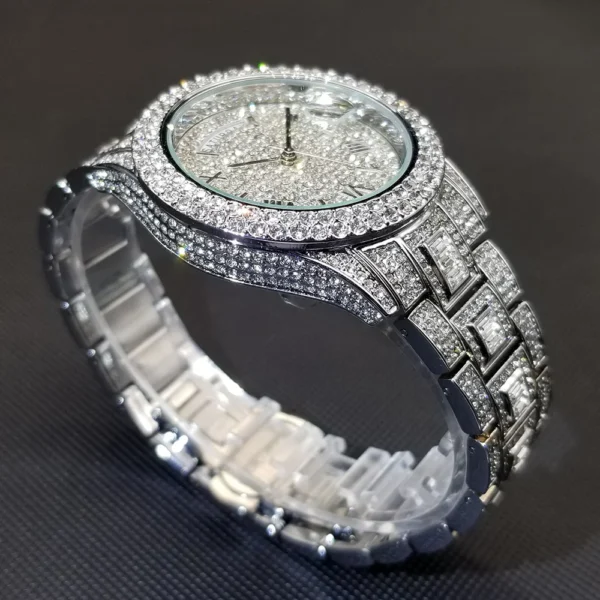 Diamond encrusted silver wristwatch.