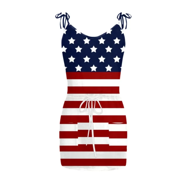 Women Beach Dress Fashion Stripe Sleeveless Backless Camisole Beach Mini Sundress Day American Flag Print Streetwear Sleeveless - Image 6