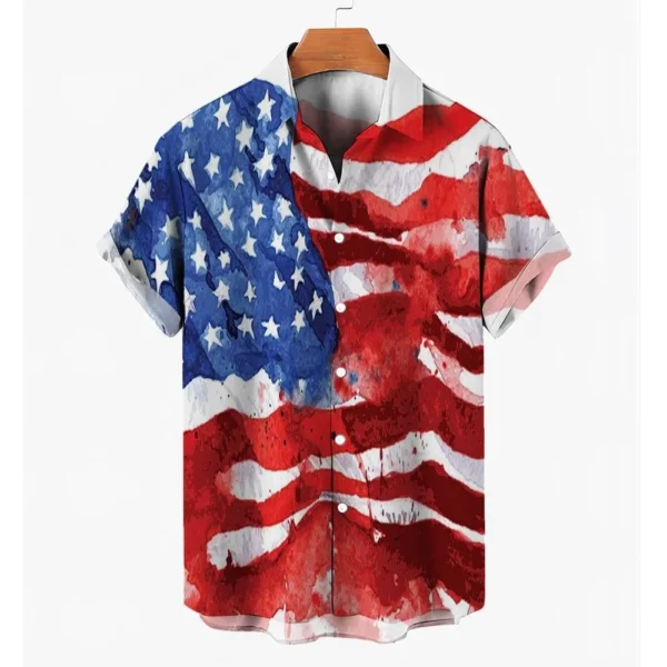 American USA Flag Print Y2K Casual Shirt Mens Stars And Stripes Shirt summer Fashion Blouses Short Sleeve Graphic Oversized - Image 2