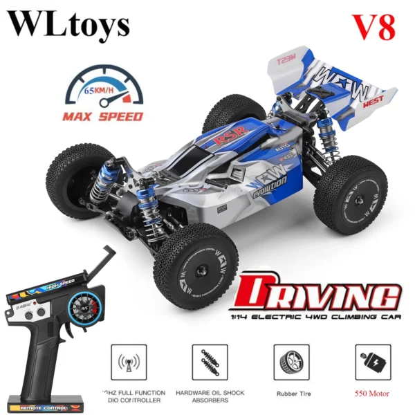 White and blue remote control car.