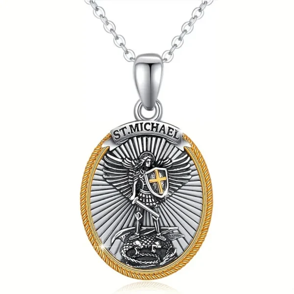 Silver St. Michael pendant necklace.