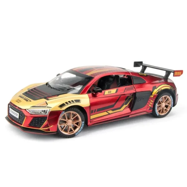 Red and gold toy Audi R8 sports car.