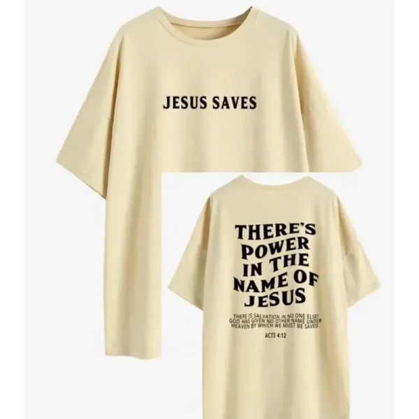 Jesus Saves There's Power in the Name of Jesus Oversized T-Shirt Christian Loose Tee Women Trendy Casual Cotton Aesthetic Top - Image 5