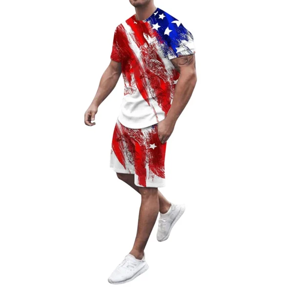 Men's T-shirt Sets USA American Flag 3D Print Tracksuit T Shirts Shorts 2 Pieces Streetwear Male's Oversized Suits Sportswear - Image 2