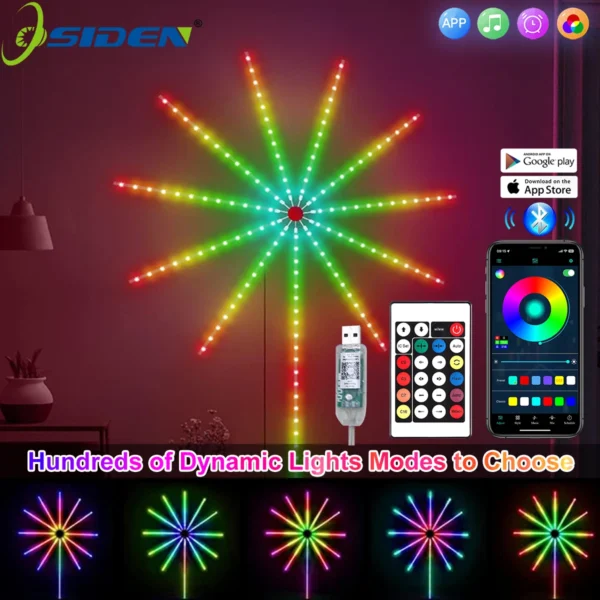 RGBIC Firework Strip Lights LED Bluetooth APP Control Neon Strip USB 5V Changing Smart Lamp Sync Music Bedroom Decor Dream Light