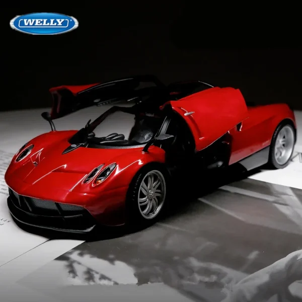 Red Pagani Huayra diecast model car.