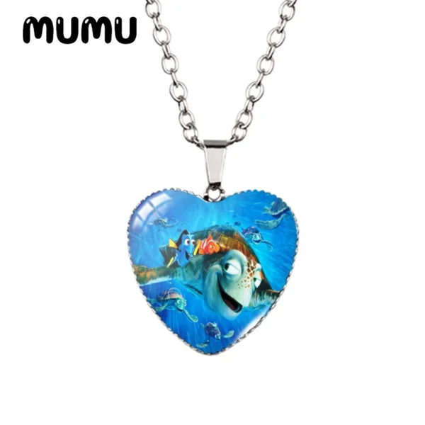 Heart-shaped necklace with a turtle design.