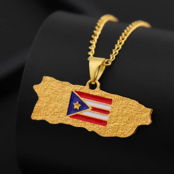 Gold Puerto Rico flag necklace pendant.