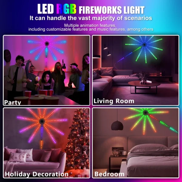 RGBIC Firework Strip Lights LED Bluetooth APP Control Neon Strip USB 5V Changing Smart Lamp Sync Music Bedroom Decor Dream Light - Image 6