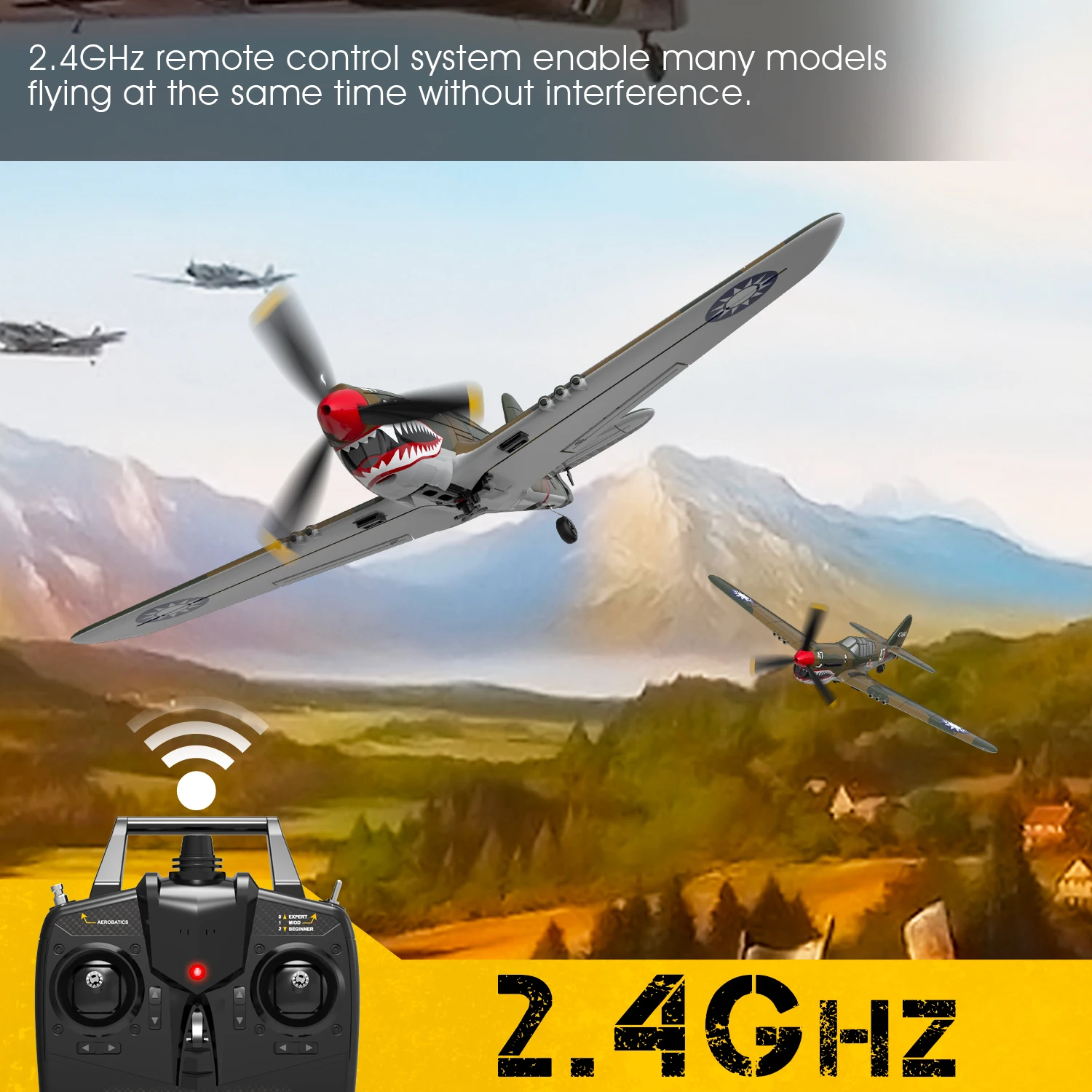 Remote control airplanes flying with 2.4GHz.