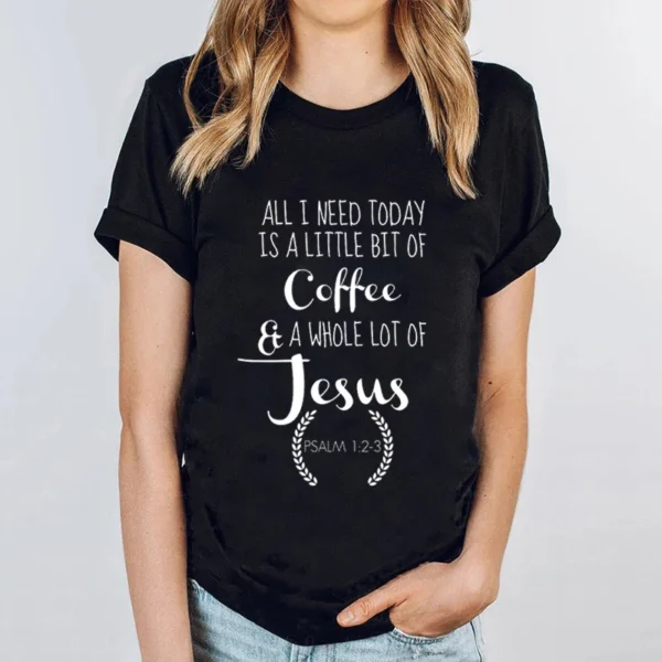 T-shirts for Women Coffee&Jesus Letters Graphic Christian Religious Belief Women Tshirt Retro Classic Short Sleeve Loose T Shirt - Image 2