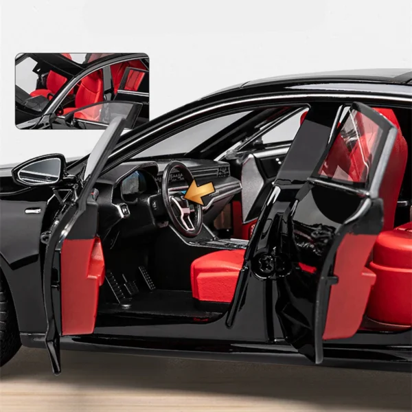 Black car model with red interior.