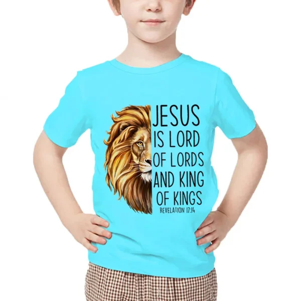 Kids Animal Tshirts Jesus Is Lord of Lords and King of Kings Printed 2024 New Fashion Tee Shirt Girls Boys Cartoon Lion Tshirt - Image 5