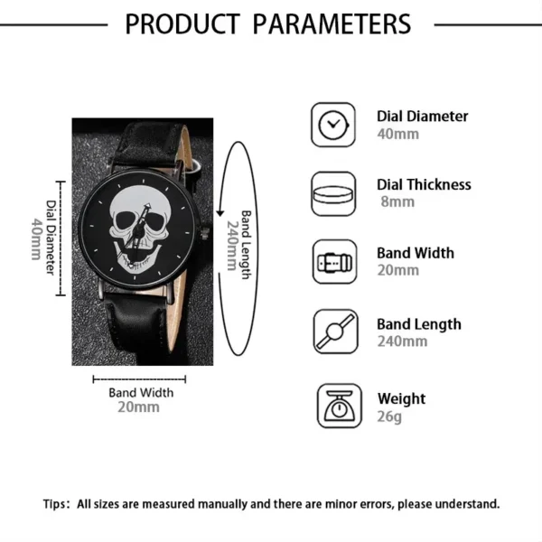 Black skull watch with black band.