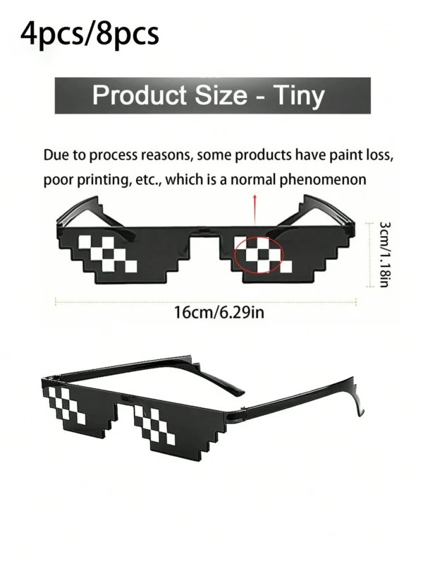 4pcs/8pcs-Party sunglasses 8-bit pixelated mosaic game player MLG photo props glasses for adults and teenagers - Image 6