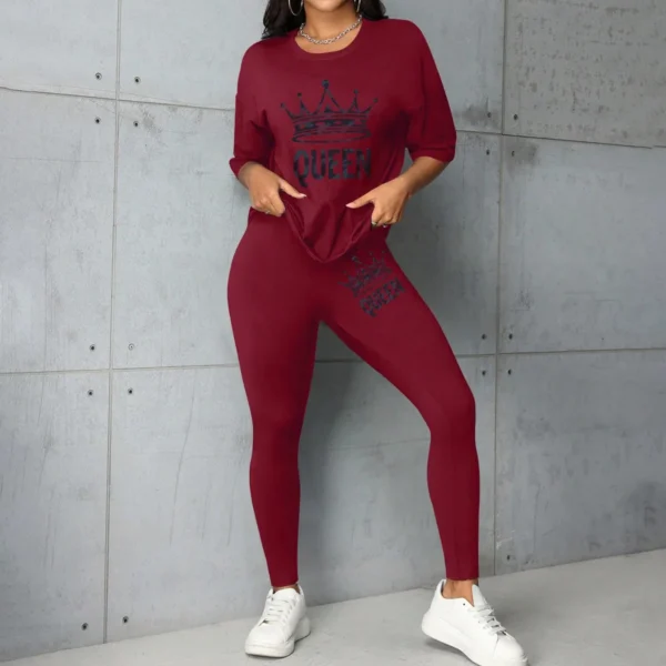 Women's summer fashion versatile crown letter printed short-sleeved T-shirt leggings casual loose light and breathable suit 2024 - Image 6