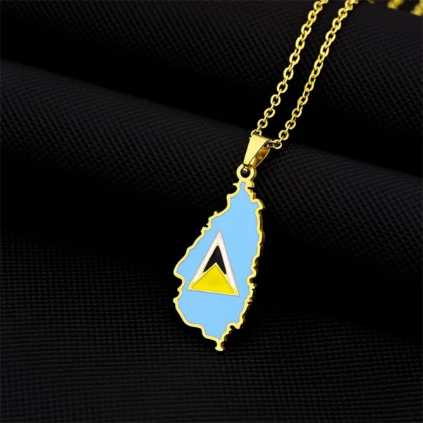 Gold St. Lucia flag necklace pendant.