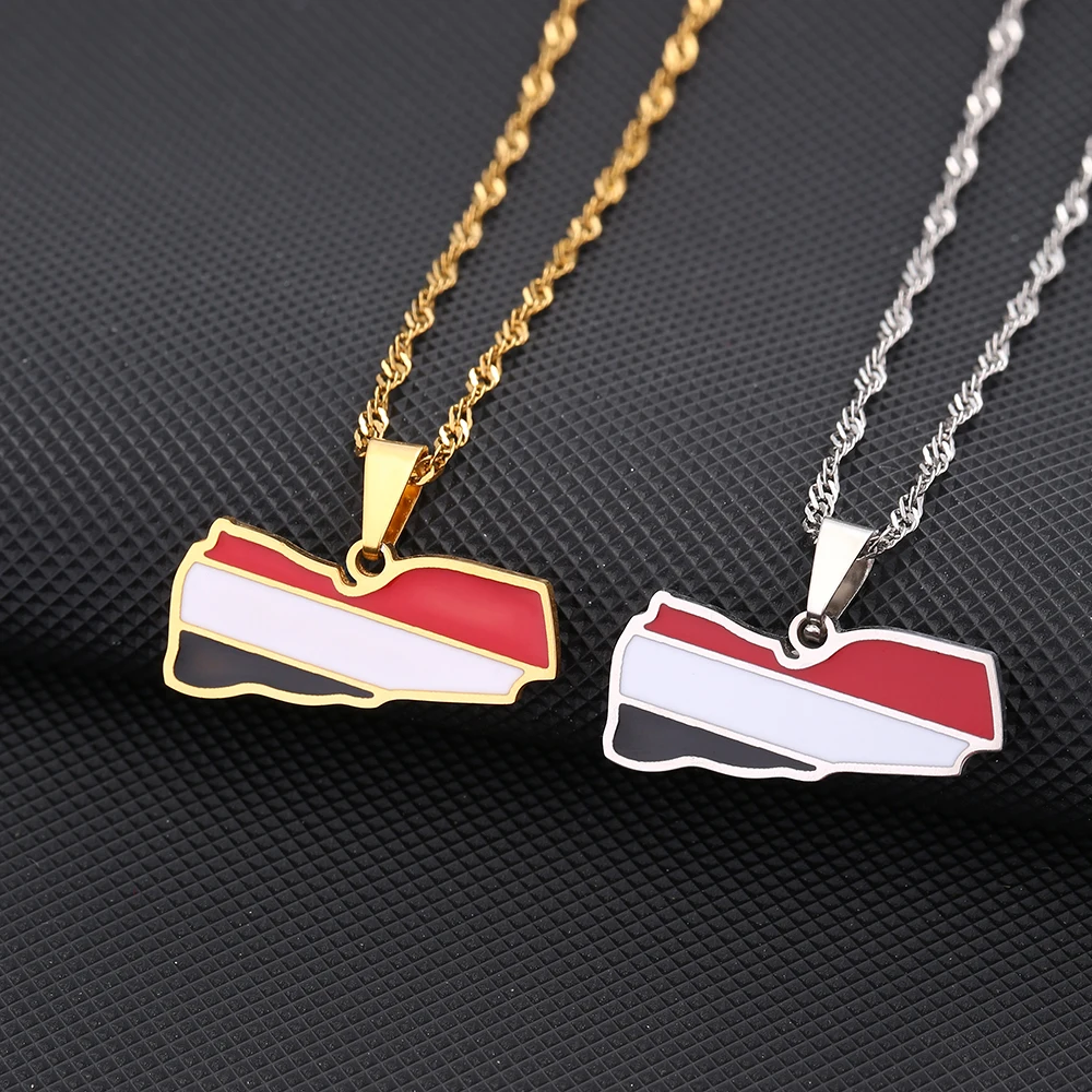 Yemen flag pendant necklaces in gold and silver.