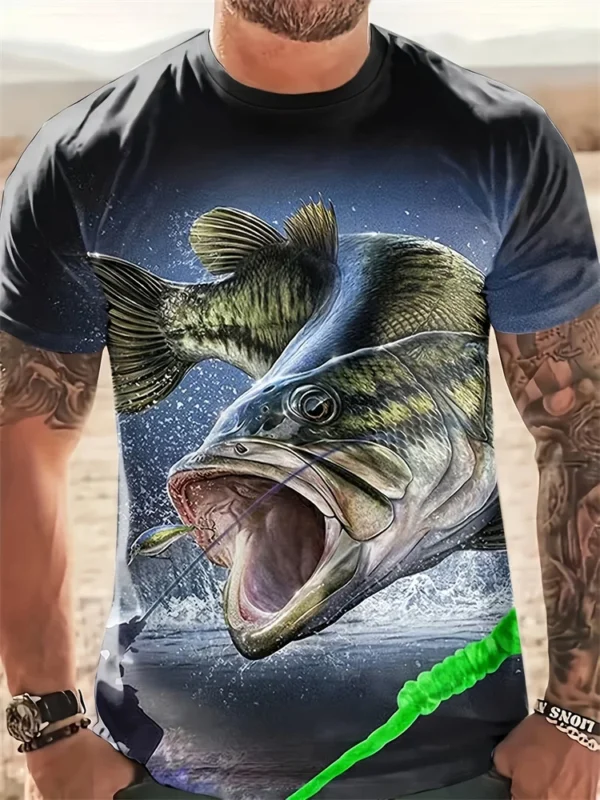 Fish T-Shirt For Men Fishing Graphic Tee 3D Print Short Sleeve Tees Casual T Shirt Oversized Men's Clothing Tops Summer 2024 New - Image 2