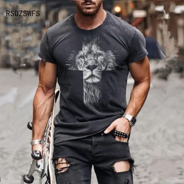 Summer Fashion 3D Print Short Sleeve O-Neck Men Street Style Oversize Male T Shirts Cross Pattern Hip Hop Clothing Unisex Tees - Image 5