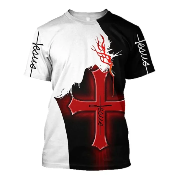 Summer Men's T-Shirt God Religion Christ Jesus Cross 3D Printing Hip Hop Loose Short Sleeve Streetwear Oversized Vintage T Shirt - Image 4