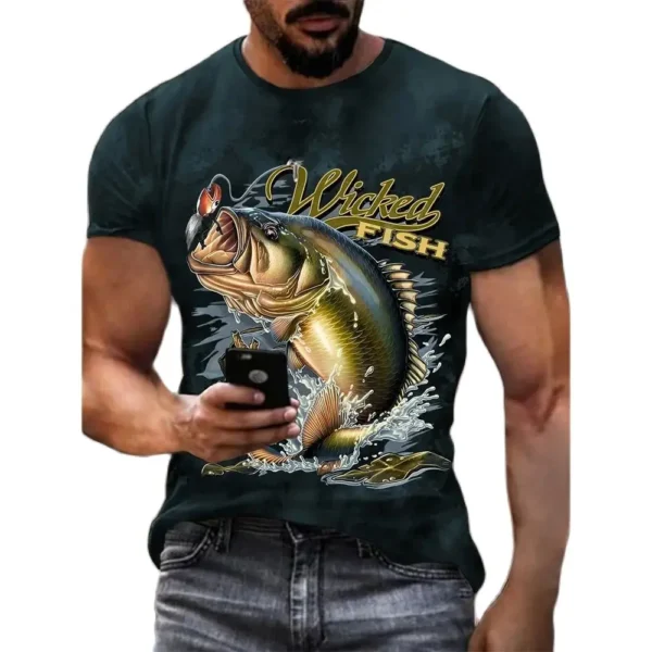 Fishing T-Shirt For Men Fishing Pattern Tee 3D Printed Short Sleeve Top Casual T Shirts Oversized Men's Clothing Tops Summer New