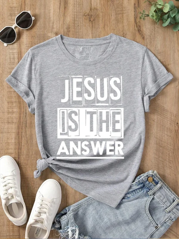 2024 New Jesus Is A Christian Way Letter Printed Women's Comfortable Retro Round Neck Short Sleeved T-shirt - Image 3