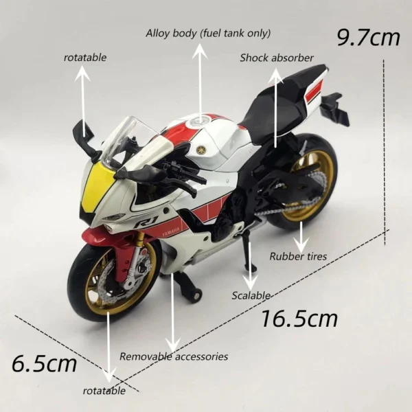 1/12 Scale Yamaha YZF-R1M Motorcycle Model Toy Alloy Diecast Simulation Models Motor Cycle Collection Decoration Boys Toys Gifts - Image 3